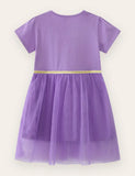 Vestido de tule com aplique de flor de unicórnio