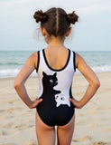 Mom and Me Black and White Cat Print One-piece Swimsuit