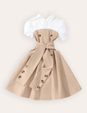 Lapel Button Stitching Contrasting Dress