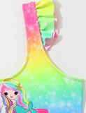 Costume da bagno diviso con stampa sirena colorata