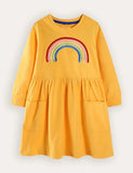 Rainbow Broderet Pocket Langærmet Kjole