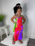Tie-dye Printed Slim-fit Suspender Dress