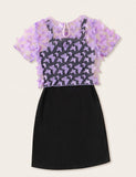 T-shirt + Butterfly Print Suspender Dress Two-piece Set