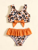 Leopard Print Split Bow Swimsuit Set