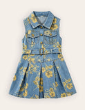 Flower Print Waist Denim Dress