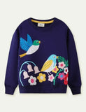 Bird Flower Appliqué Sweatshirt - Mini Taylor