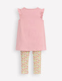 Cute Fairy Applique Cotton Dress & Floral Print Leggings