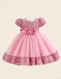 Burgundy Sparkle Puff Sleeve Tulle Ball Gown