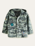 Dinosaur Camouflage Button Design Hooded Jacket - Mini Taylor