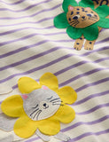 Langärmliges Kleid mit Katzenstickerei