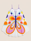 Oversized Butterfly Print Suspenders Dress