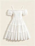 Solid Color Bubble Sleeve Dress