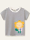Flower Appliqué Striped T-shirt - Mini Taylor