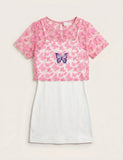 T-shirt + Butterfly Print Suspender Dress Two-piece Set