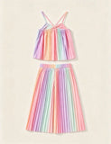 Color Suspender Pleated Pants Two-piece Set