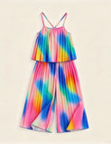 Color Suspender Pleated Pants Two-piece Set