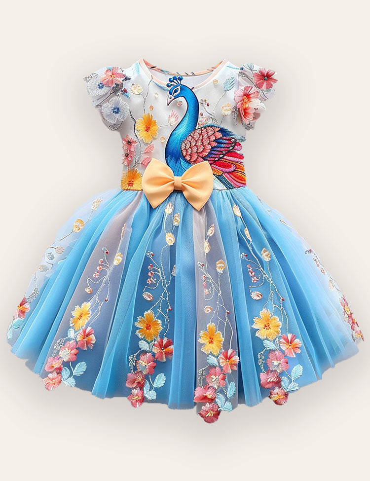 Peacock Floral Tulle Party Dress