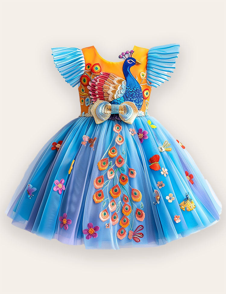 Peacock Floral Tulle Party Dress