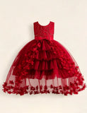 Enchanted Rose Tiered Red Tulle Gown
