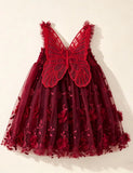 3D Butterfly Wings with Embroidered Floral Tulle Dress