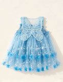 3D Butterfly Wings with Embroidered Floral Tulle Dress