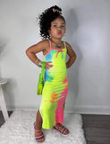Tie-dye Printed Slim-fit Suspender Dress