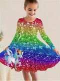 Allover Colorful Stars & Unicorn Graphic Print Dress