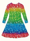 Allover Colorful Stars & Unicorn Graphic Print Dress