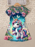 3D Unicorn Graphic Short Sleeve Dress
