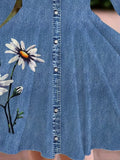 Imitation Denim Daisy Print Dress