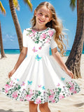 Grünes Blumenhasen-Tüllkleid