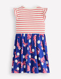 Bright Blue Spotty Cats Printed Sleeveless Dress