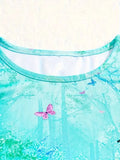 Grünes Blumenhasen-Tüllkleid