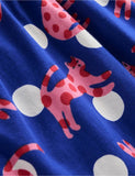 Bright Blue Spotty Cats Printed Sleeveless Dress