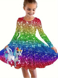 Allover Colorful Stars & Unicorn Graphic Print Dress