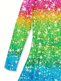 Allover Colorful Stars & Unicorn Graphic Print Dress