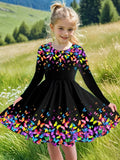 Rainbow Color Floral Printed Party Dress