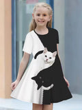 3D Printed Black and White Cat Print Dress