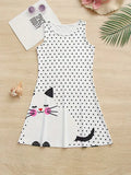 3D Printed Cute Polka Dot Cat Casual Vest Dress