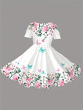 Grünes Blumenhasen-Tüllkleid