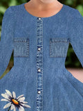 Imitation Denim Daisy Print Dress