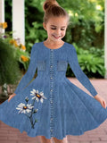 Imitation Denim Daisy Print Dress