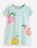Vestido de algodón con apliques de animales frutales