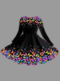 Rainbow Color Floral Printed Party Dress