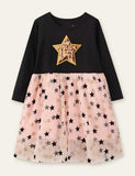 Star Printed Mesh Long Sleeve Dress - Mini Taylor